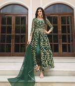 Dark green net wedding semi stitch churidar suits