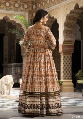 Partywear Designer Cream Dola Silk Anarkali suit with Dupatta 9