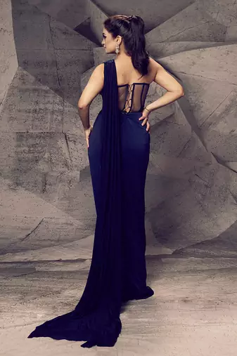 The shimmering blue corset saree