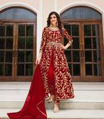 Red net wedding semi stitch churidar suits