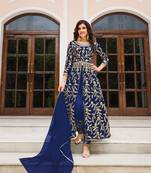 Blue net wedding semi stitch churidar suits