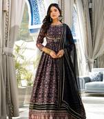 Partywear Designer Black Dola Silk Anarkali suit with Dupatta