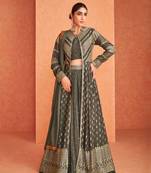 Green georgette indowestern wedding collection crop top, skirt & shrug set