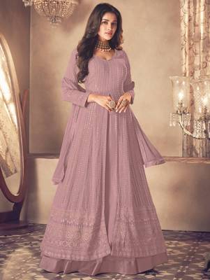 Rose Gold Georgette Sequins Embroidered Wedding Wear Skirt Kameez 1