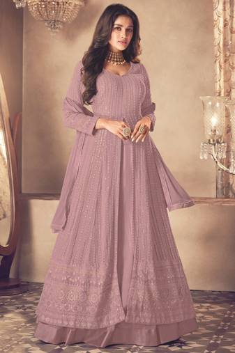 Rose Gold Georgette Sequins Embroidered Wedding Wear Skirt Kameez