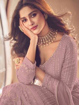 Rose Gold Georgette Sequins Embroidered Wedding Wear Skirt Kameez 2