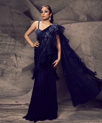 The shimmering blue sharara saree 1