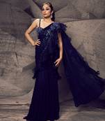 The shimmering blue sharara saree