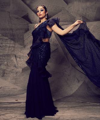 The shimmering blue sharara saree 2