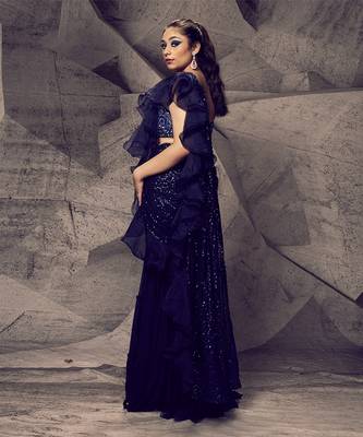 The shimmering blue sharara saree 3