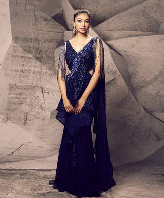 The shimmering blue gown saree 1