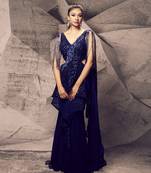 The shimmering blue gown saree