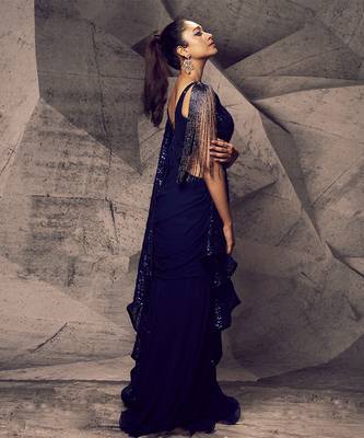 The shimmering blue gown saree 2