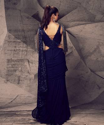 The shimmering blue gown saree 3