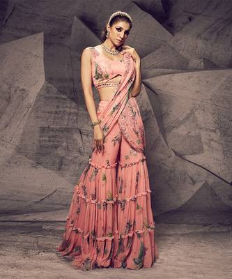The pink floral sharara saree 1