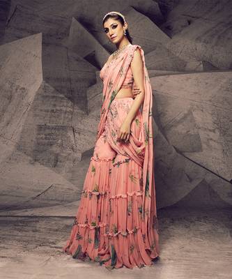 The pink floral sharara saree 2