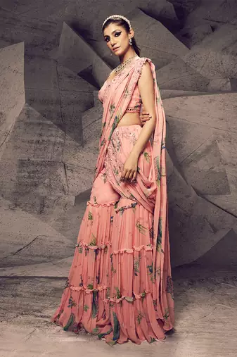 The pink floral sharara saree