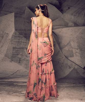 The pink floral sharara saree 3
