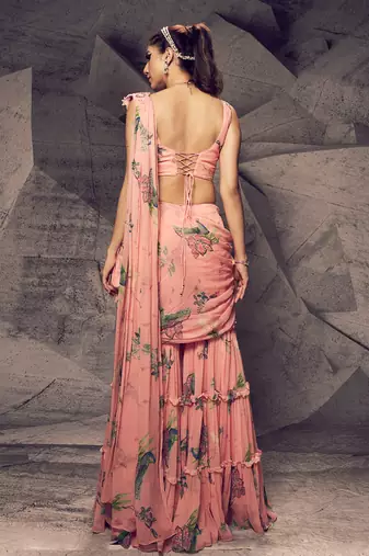 The pink floral sharara saree