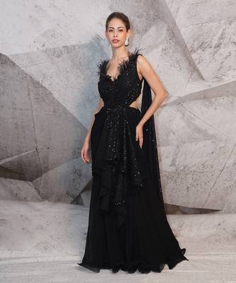 The sequins black saree gown 1