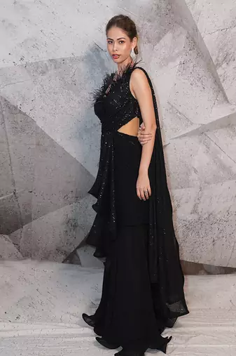 The sequins black saree gown