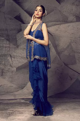 The anant blue corset dhoti set