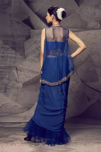 The anant blue corset dhoti set