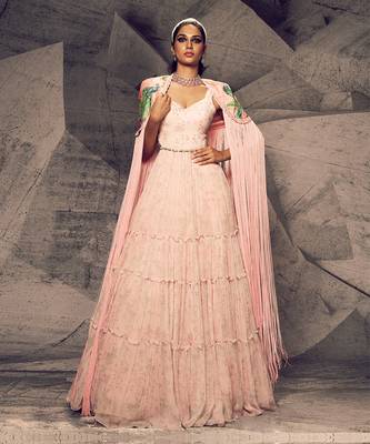 The pink floral cape anarkali 1