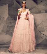 The pink floral cape anarkali