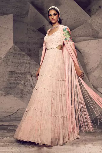 The pink floral cape anarkali