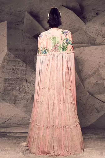 The pink floral cape anarkali