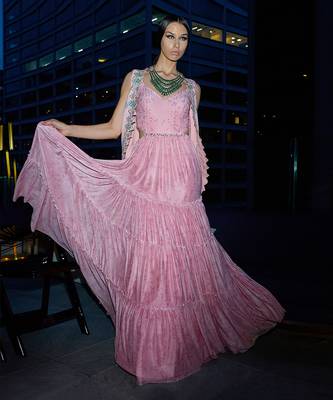 The pink floral jacket anarkali 1