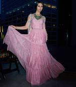 The pink floral jacket anarkali