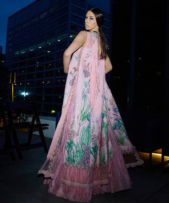The pink floral jacket anarkali 2