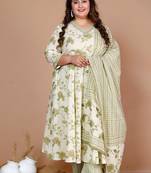Green Printed Anarkali Kurta With Palazzo And Dupatta - Plus Size