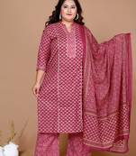 Pink Straight Floral Printed Kurta & Palazzo with Dupatta set - Plus Size