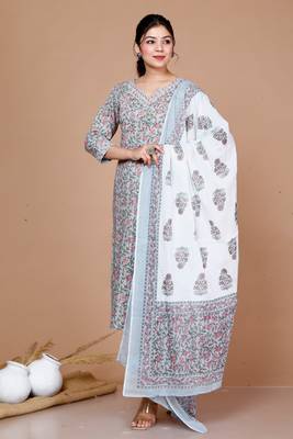 Blue Gota Patti Cotton Kurta With Palazzo And Dupatta - Plus Size 2
