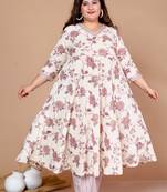 Pink Floral Printed Jaipuri Anarkali Kurta with Palazzo - Plus Size