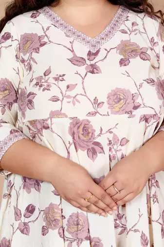 Pink Floral Printed Jaipuri Anarkali Kurta with Palazzo - Plus Size