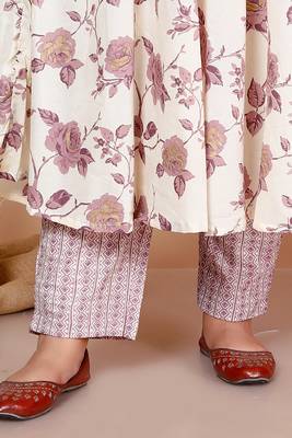Pink Floral Printed Jaipuri Anarkali Kurta with Palazzo - Plus Size 3