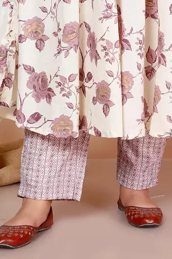 Pink Floral Printed Jaipuri Anarkali Kurta with Palazzo - Plus Size