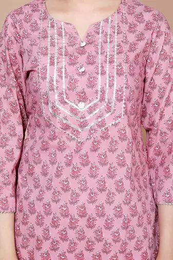 Cotton Straight Floral Printed Kurta Palazzo - Plus Size