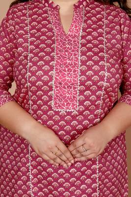 Pink Printed Gota Patti Cotton Kurta With Palazzo - Plus Size 4