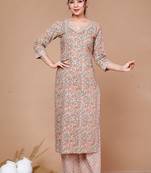 Pure Cotton Printed Straight Kurta And Palazzo - Plus Size