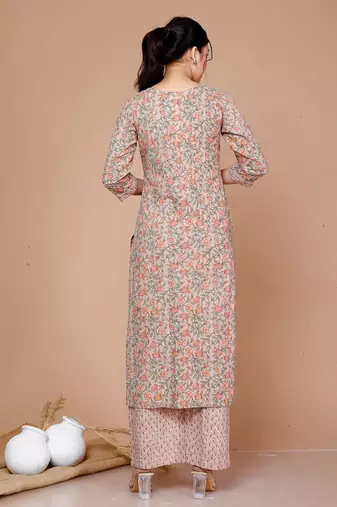 Pure Cotton Printed Straight Kurta And Palazzo - Plus Size