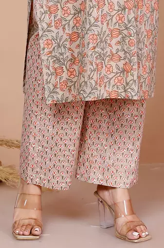 Pure Cotton Printed Straight Kurta And Palazzo - Plus Size