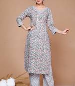 Cotton Floral Printed Straight Kurta Palazzo - Plus Size