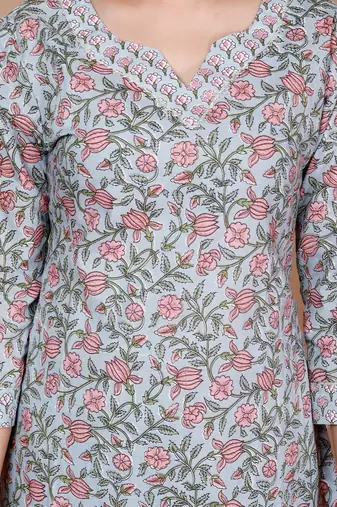 Cotton Floral Printed Straight Kurta Palazzo - Plus Size