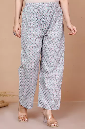 Cotton Floral Printed Straight Kurta Palazzo - Plus Size