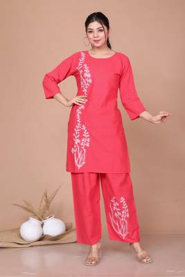 Red Colour Printed Cotton Co - ord set - Plus Size 1
